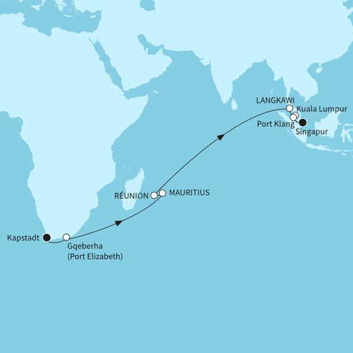 20 Nchte Indischer Ozean mit Mauritius ab Kapstadt/bis Singapur 
